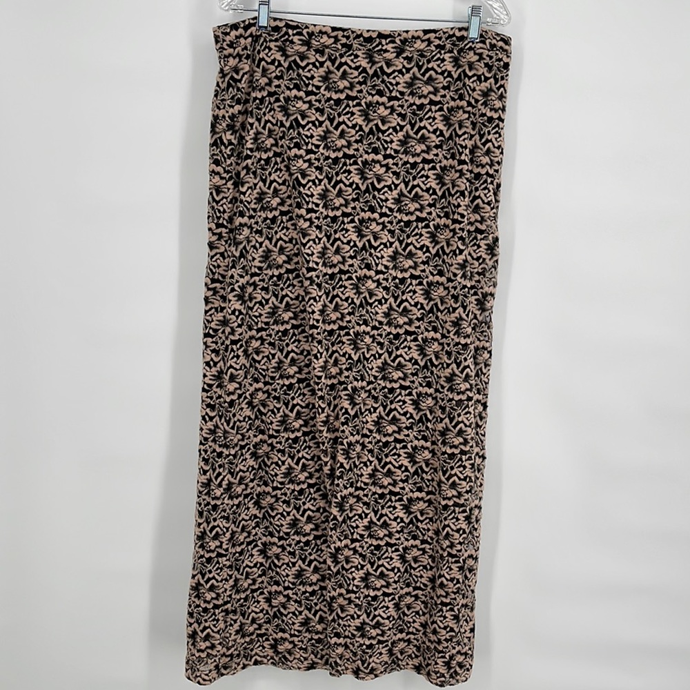 Badgley Mischka American Glamour Maxi Skirt size 14Black‎ & Brown Floral Velvet